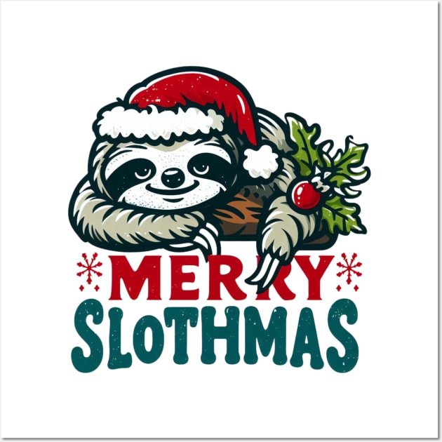 Funny Merry Slothmas Christmas Pajama for Sloth Lovers Wall Art by valeriegraydesign